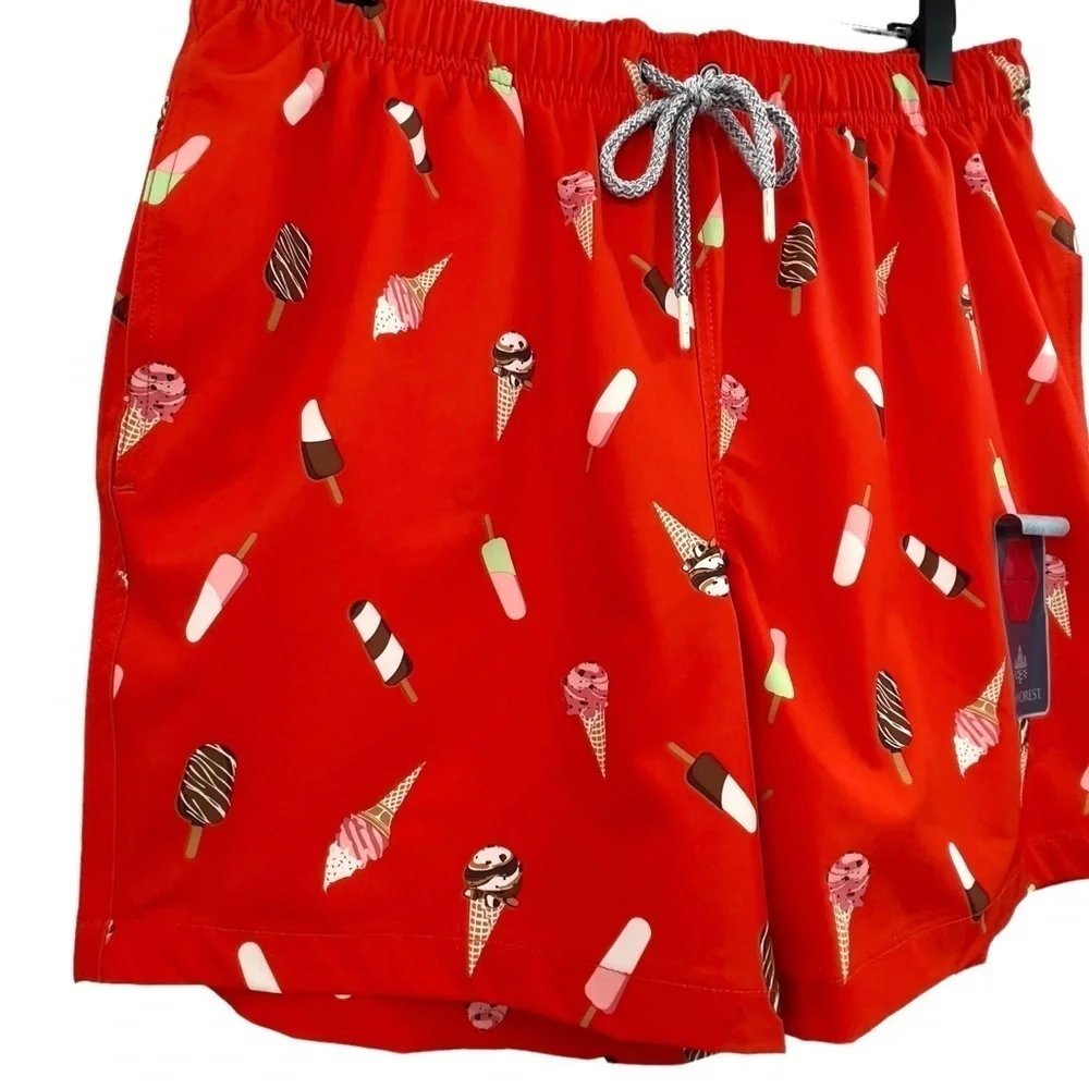 NEW Rainforest Swim Trunks Novelty Popsicle Paradise Swim Shorts Red | Small